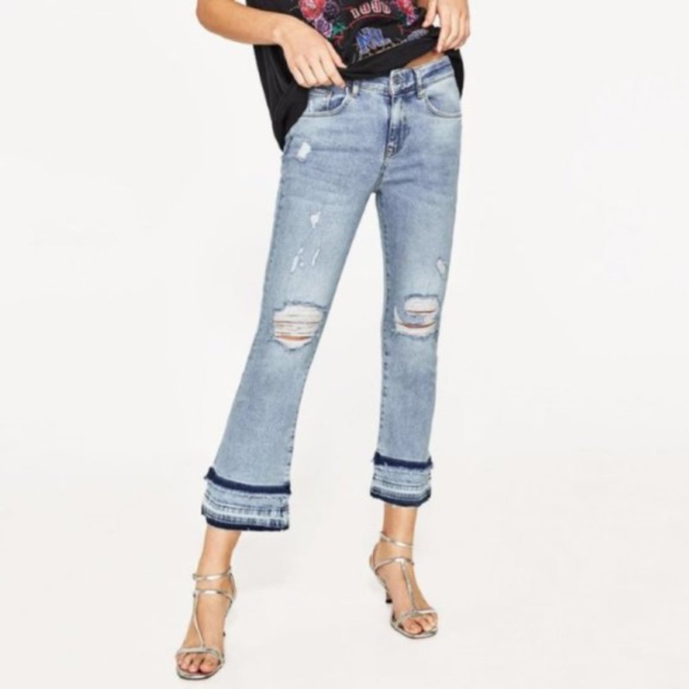 Zara double release hem cropped flare jeans NWOT, 4